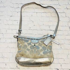 Coach Silver Leather & Logo Canvas Convertible Crossbody/ Shoulder Bag (VGUC)
